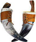 Viking Drinking Horn Mug Cup with Brown Leather Holster U29859