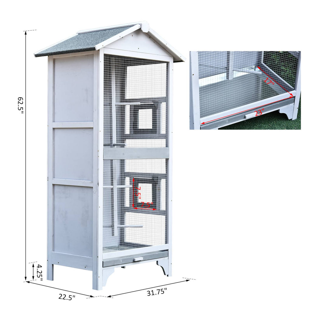 Grey Outdoor Wooden Bird Cage with Removable Bottom Tray C15005