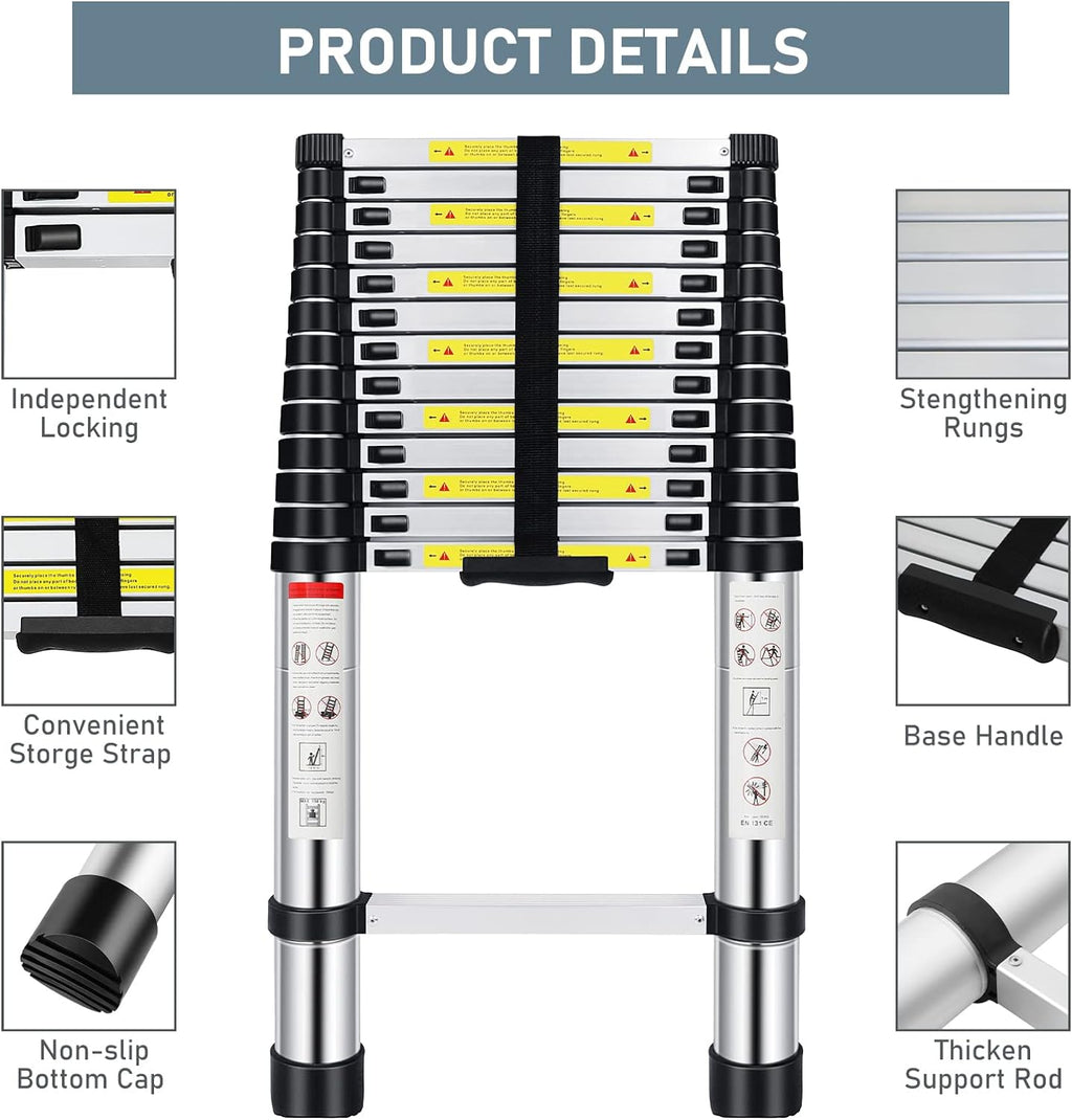 Telescoping Ladder 16.5FT Aluminum Alloy Folding Ladder, 330 lbs Load O88041