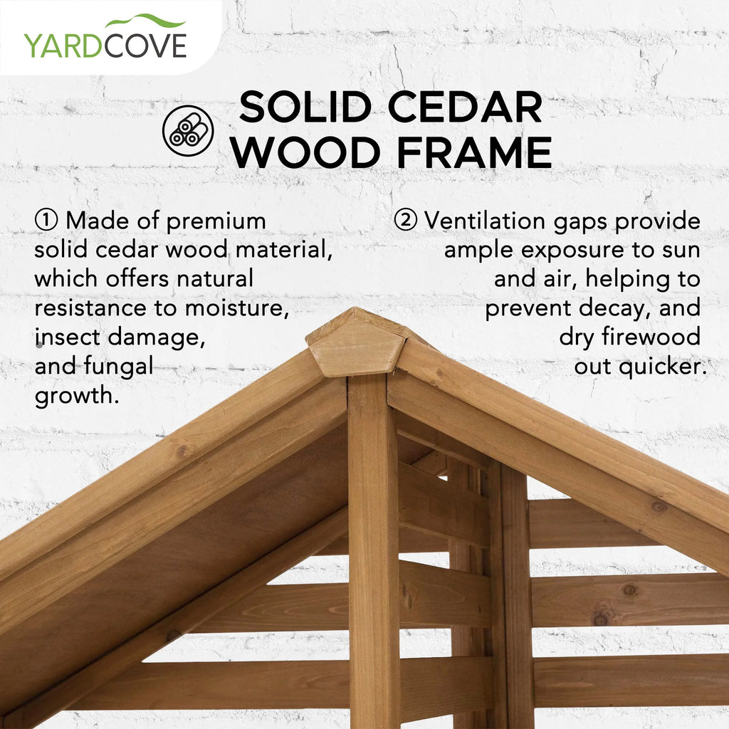 69" Solid Cedar Wood Firewood Log Rack with Black Asphalt Roof and 2-Tier Shelf V594342