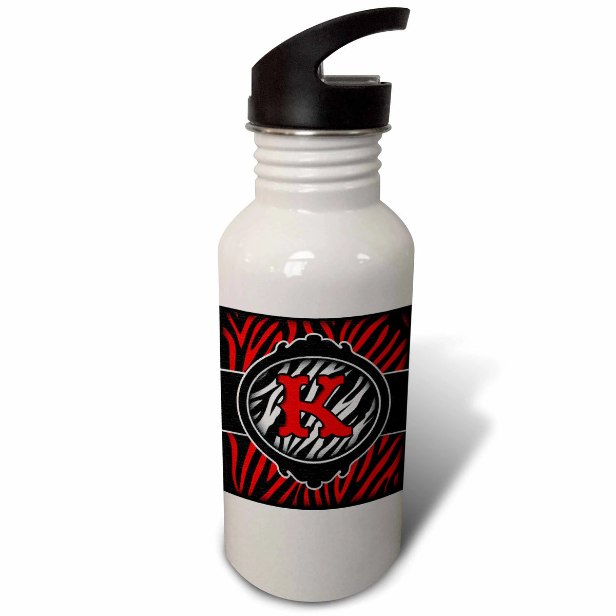 Red Zebra Initial Letter K 21 oz Sports Water Bottle P60252
