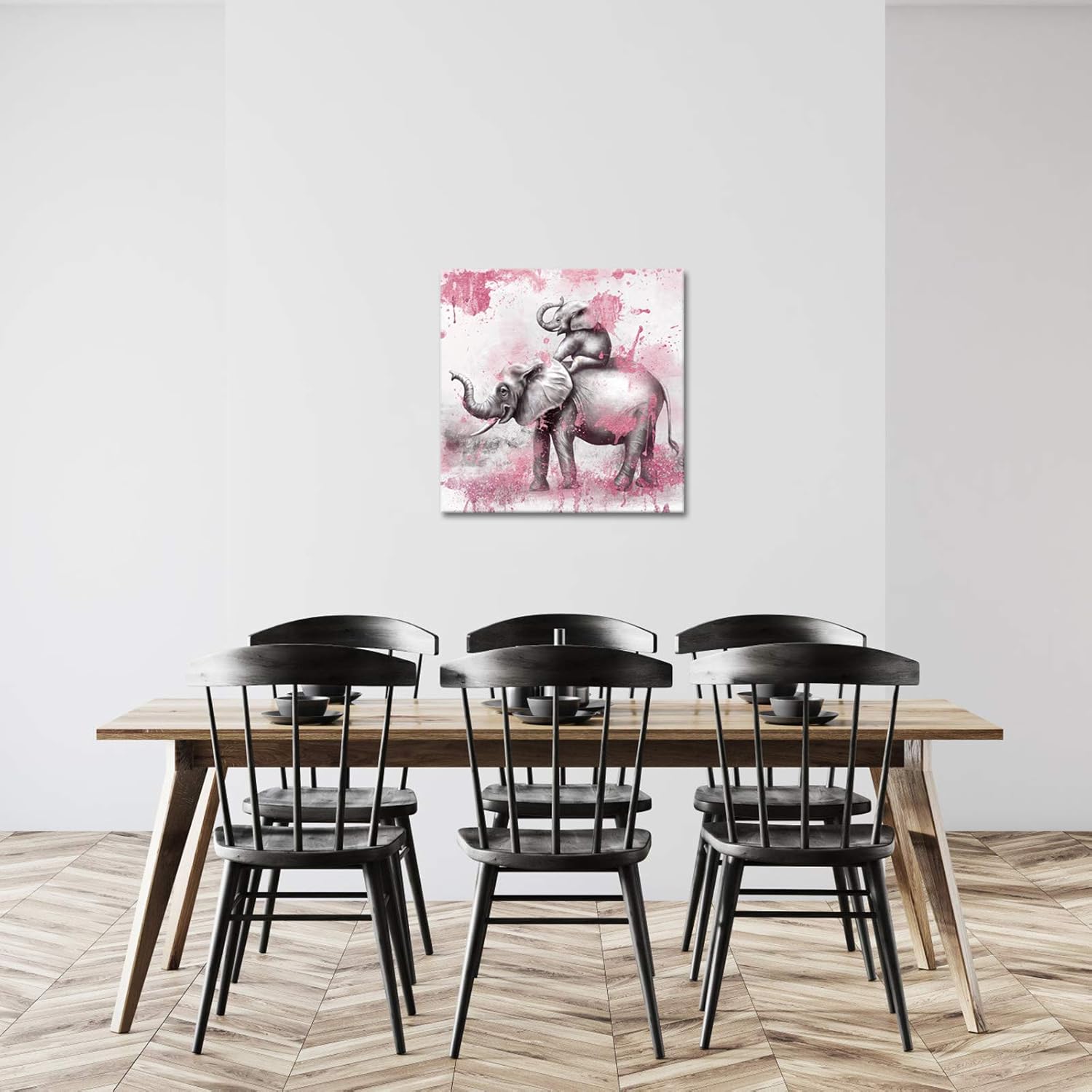 Pink and Grey Elephant Canvas Wall Art 24x24 Inch H662019