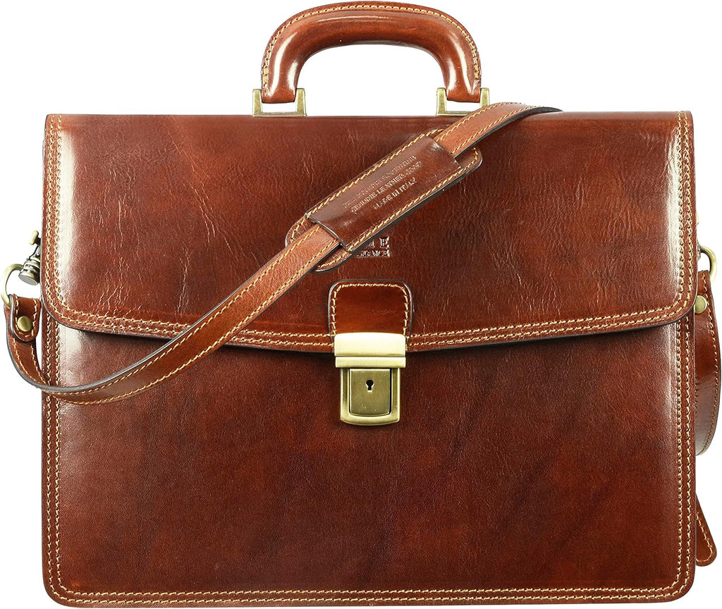 Brown Full Grain Leather Laptop Briefcase E532755