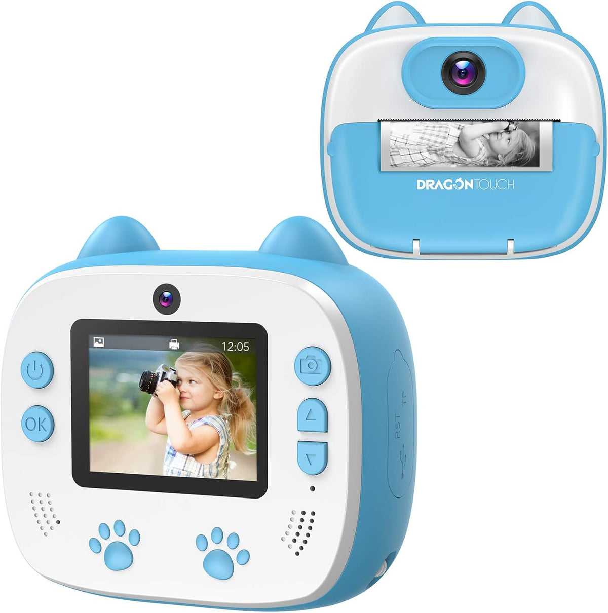 Instant Print Kids Camera with Dual Camera Lens, Print Paper, Cartoon Sticker, Color Pens and Camera Bag (Blue) Y911854
