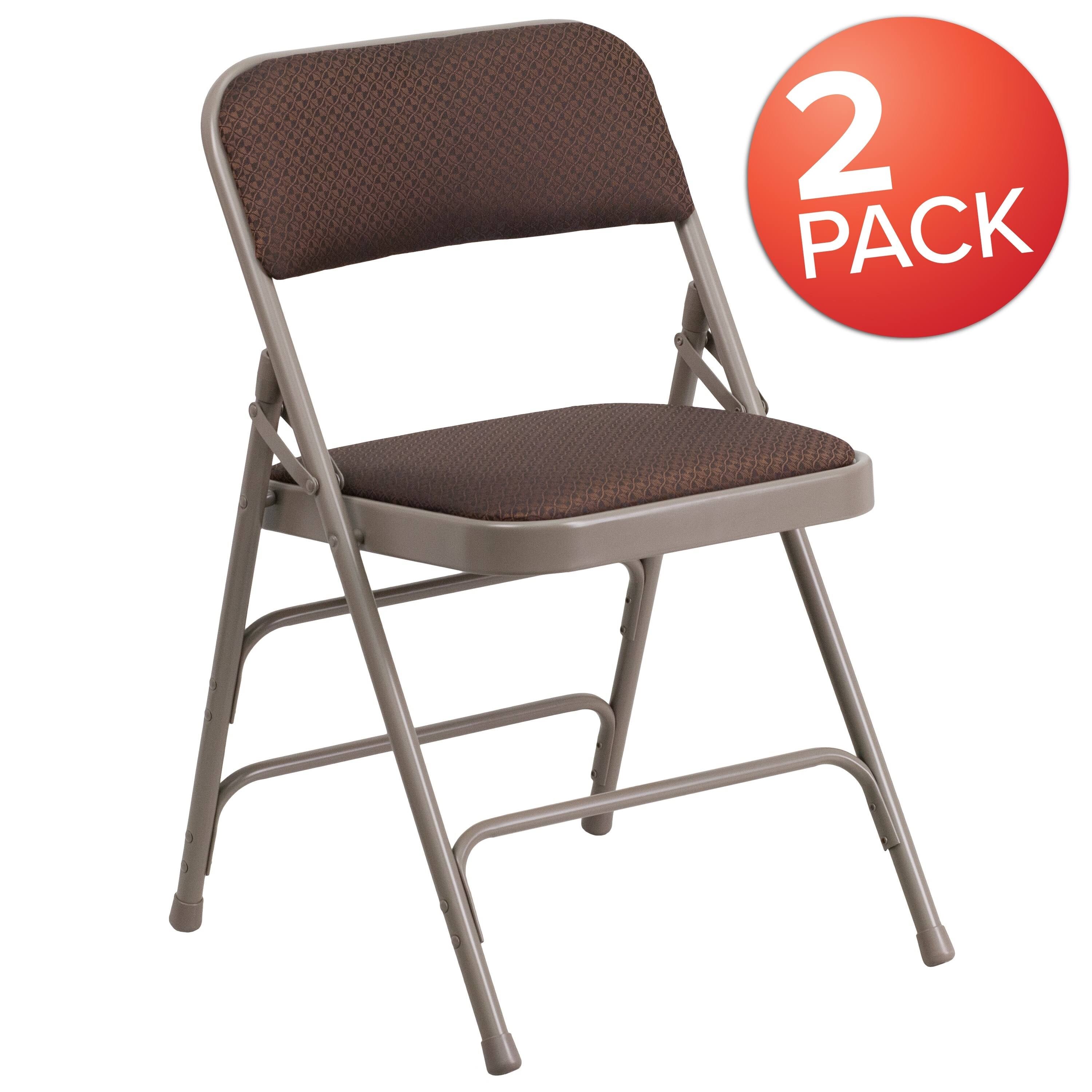 2 Pack Fabric Metal Folding Chair - Brown Patterned Y3875