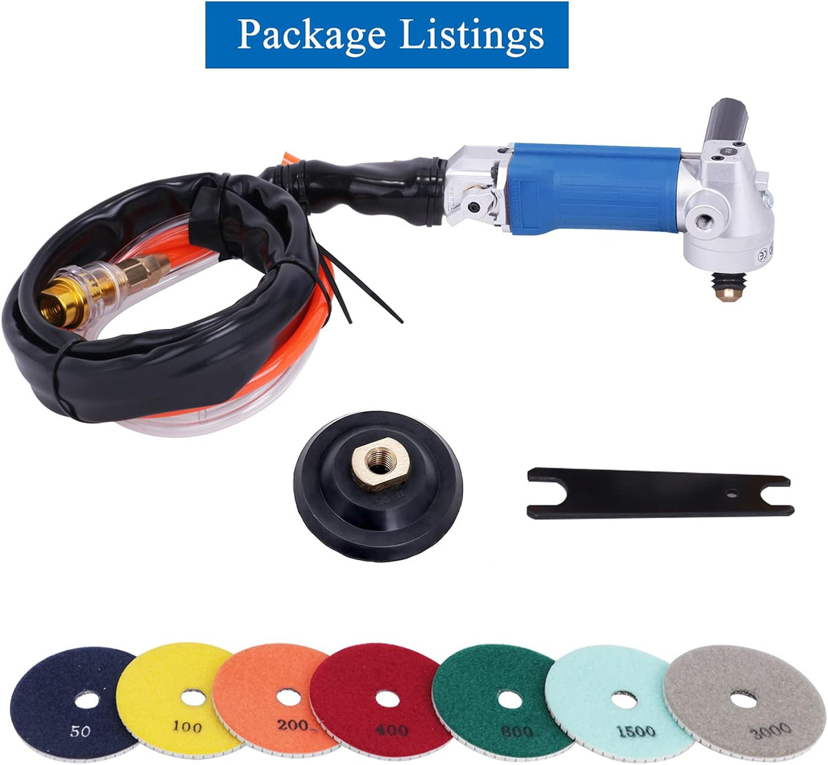 4" Pneumatic Wet Polisher Grinder with 7 Pieces Polishing Pads T96260