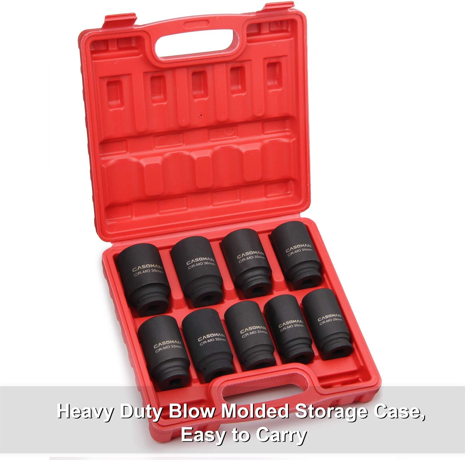 1/2-Inch Drive Deep Impact Socket Set, 6 Point, CR-MO, Metric, 29mm-38mm, 9-Piece N6844