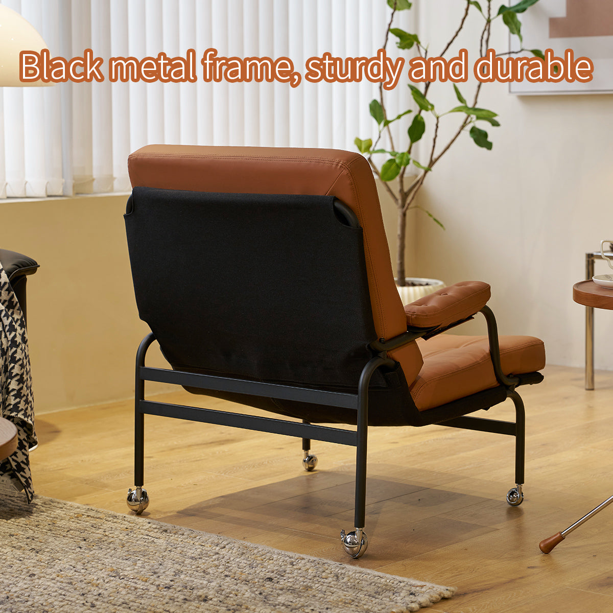 Brown Padded Leather Armchair with Metal Legs J924970