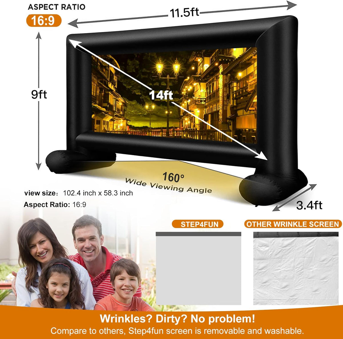 16.5FT Inflatable Outdoor Movie Screen with Air Blower and Carry Bag I614