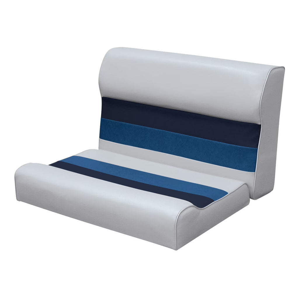 Pontoon 28" Bench Seat and Backrest Cushion Set, Grey/Navy/Blue D7457