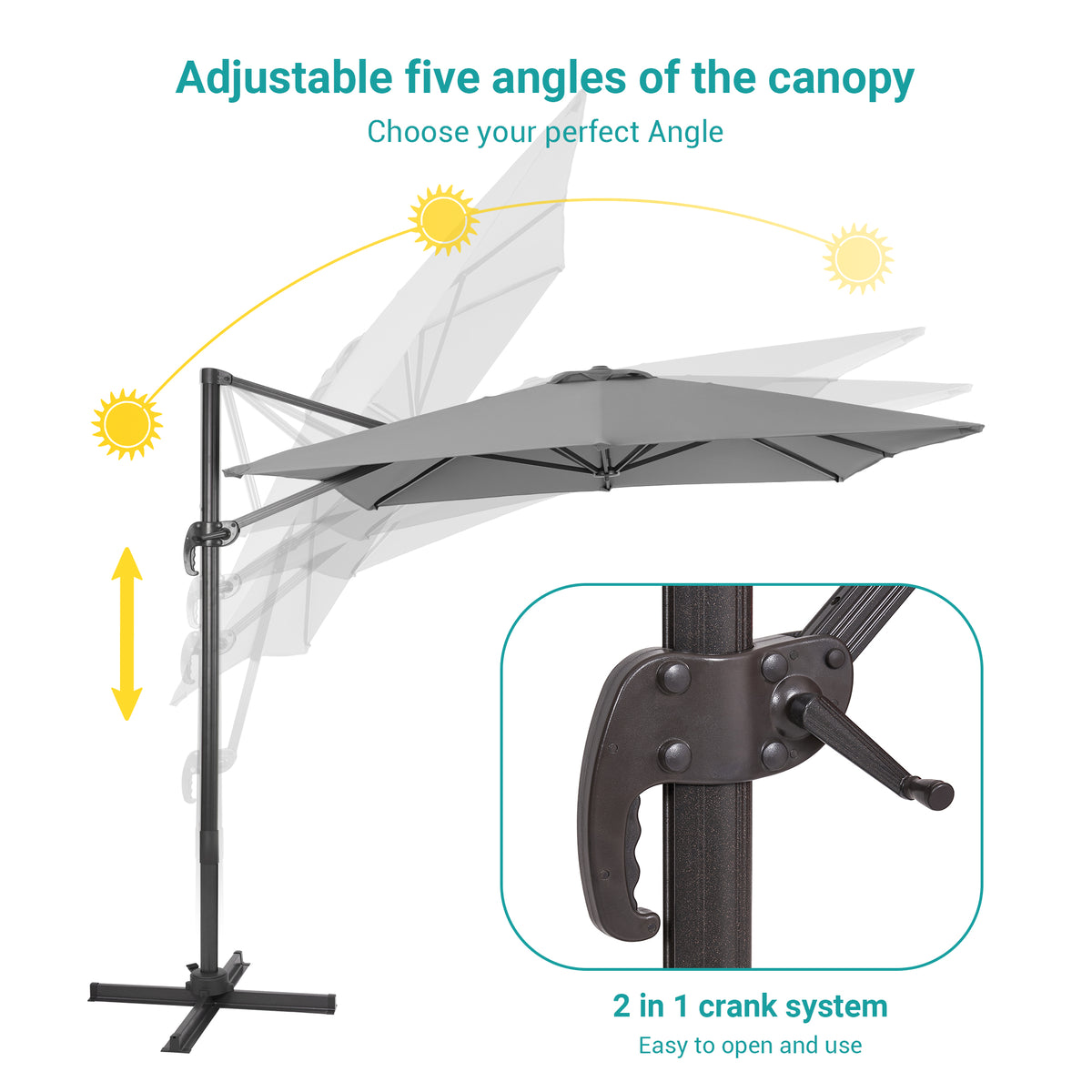 10×8FT Cantilever Patio Umbrella, Gray I990