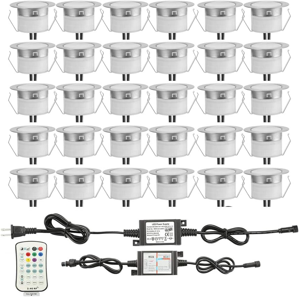 10 Pc Low Voltage LED Deck Light Kit RGB & Warm White Stainless Steel Waterproof In-ground Light E106786