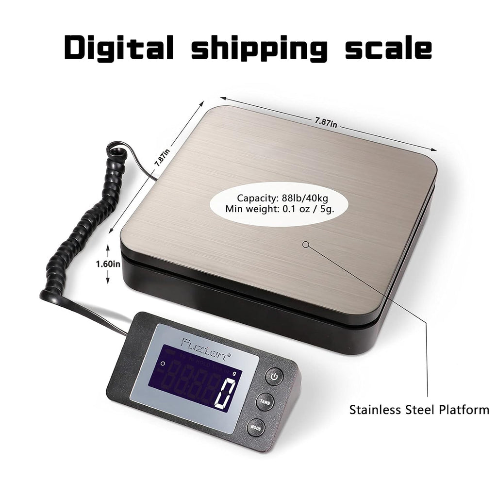 88Lb x 0.1oz Digital Shipping Scale, Stainless Steel Postal Scale with Tare Function, 4 Weighing Modes, Ac Adapter, Pack of 2 T4506