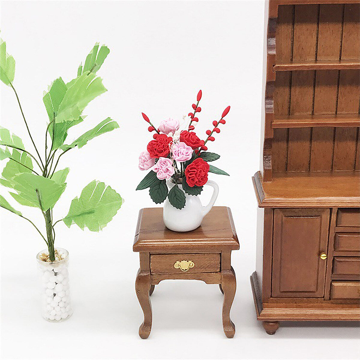 1:12 Walnut Color Wooden Bedside Table Miniature Furniture M2217
