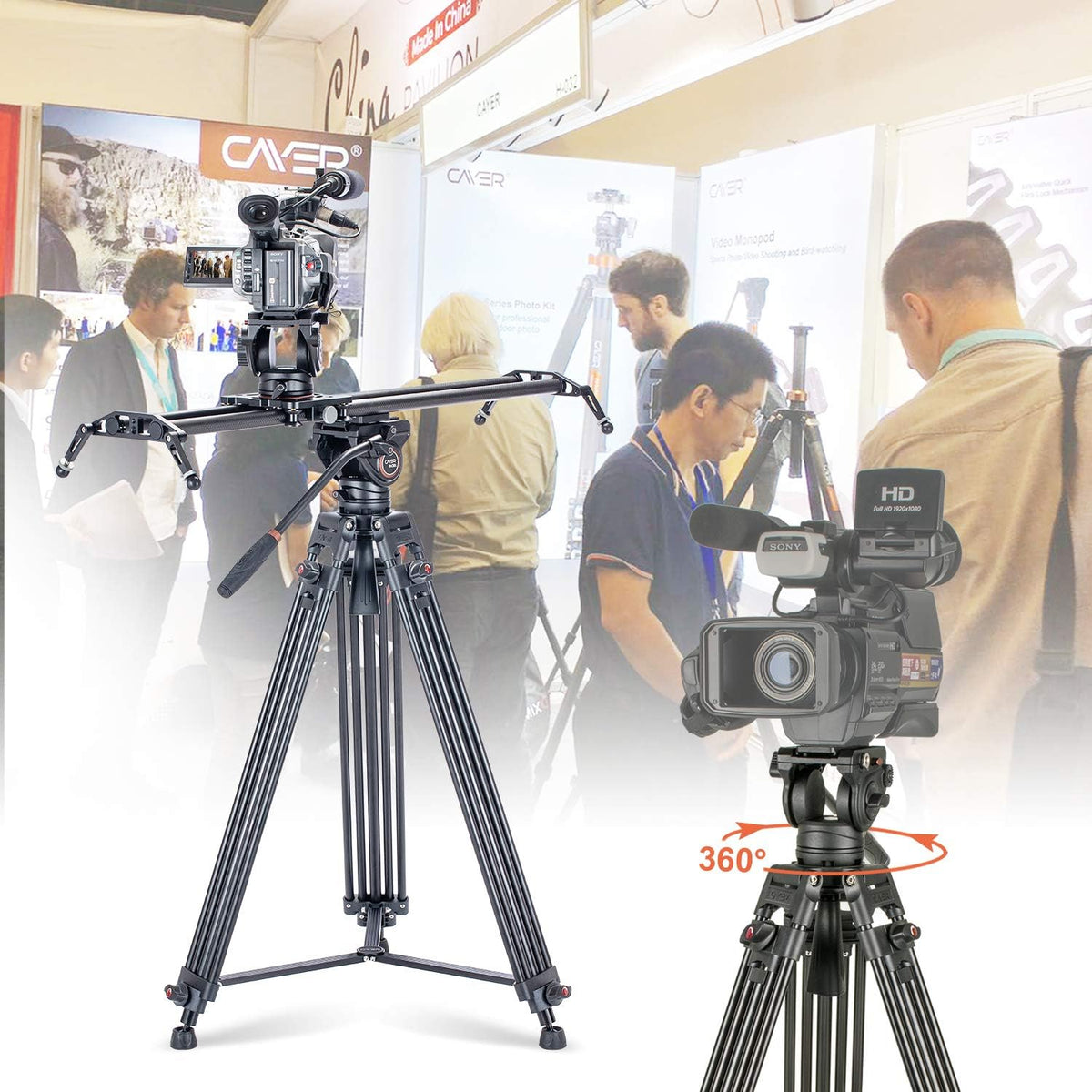 Heavy Duty 64 inches Aluminum Video Tripod with Fluid Head V1299