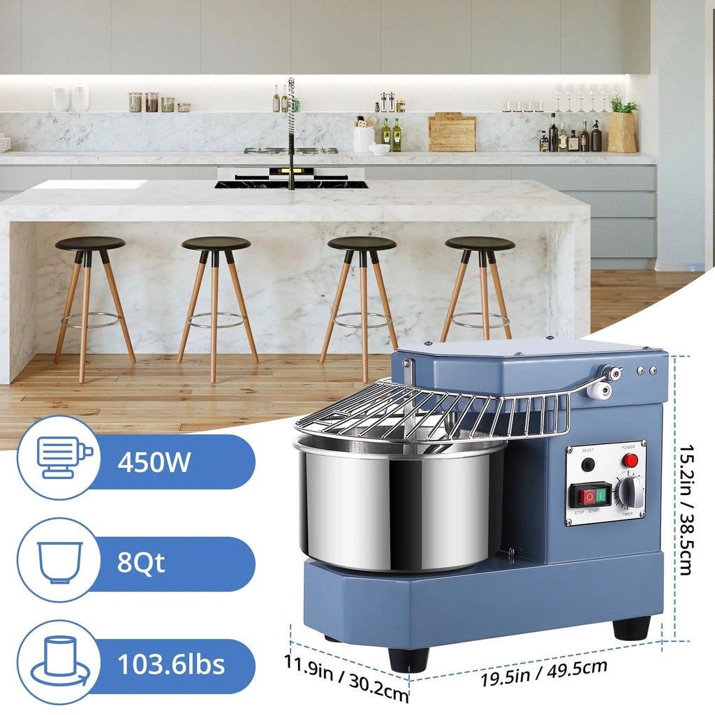 Commercial Dough Mixer, 8Qt Capacity, 450W Dual Rotating Dough Kneading Machine with Stainless Steel Bowl, Safety Shield, 110V K93416