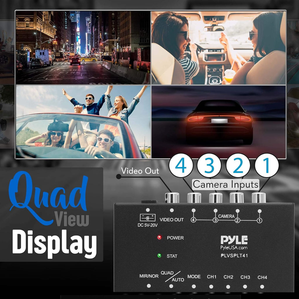 4-Channel Car Video Splitter Controller with Quad Selectable for Backup Camera Video Monitor Systems H9157