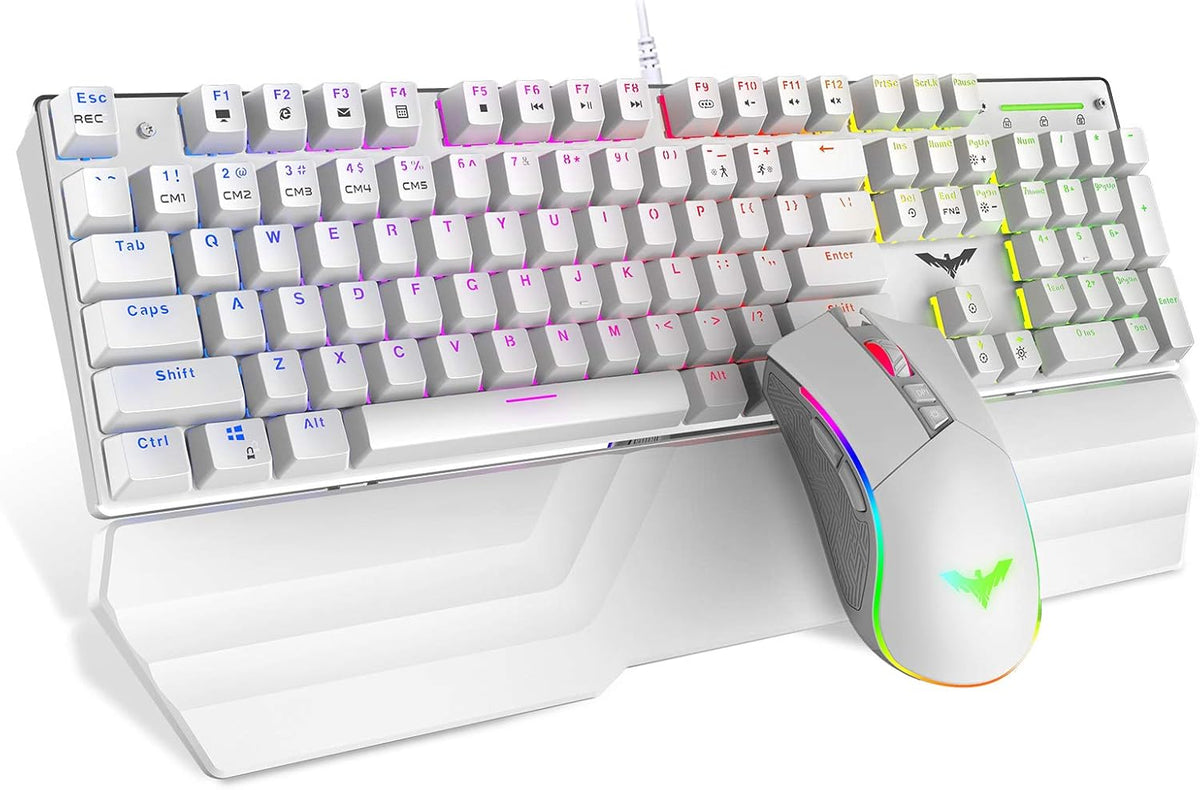 Mechanical Keyboard and Mouse Combo RGB Gaming 104 Keys Blue Switches Wired USB with Detachable Wrist Rest, Programmable Gaming Mouse (Black) F3470