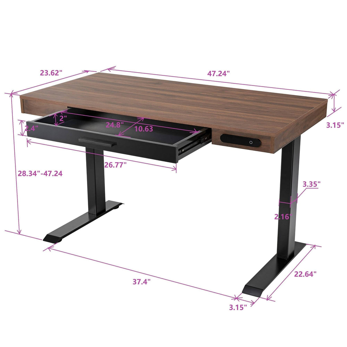Rectangular Gray Standing Desk with Adjustable Height T8599