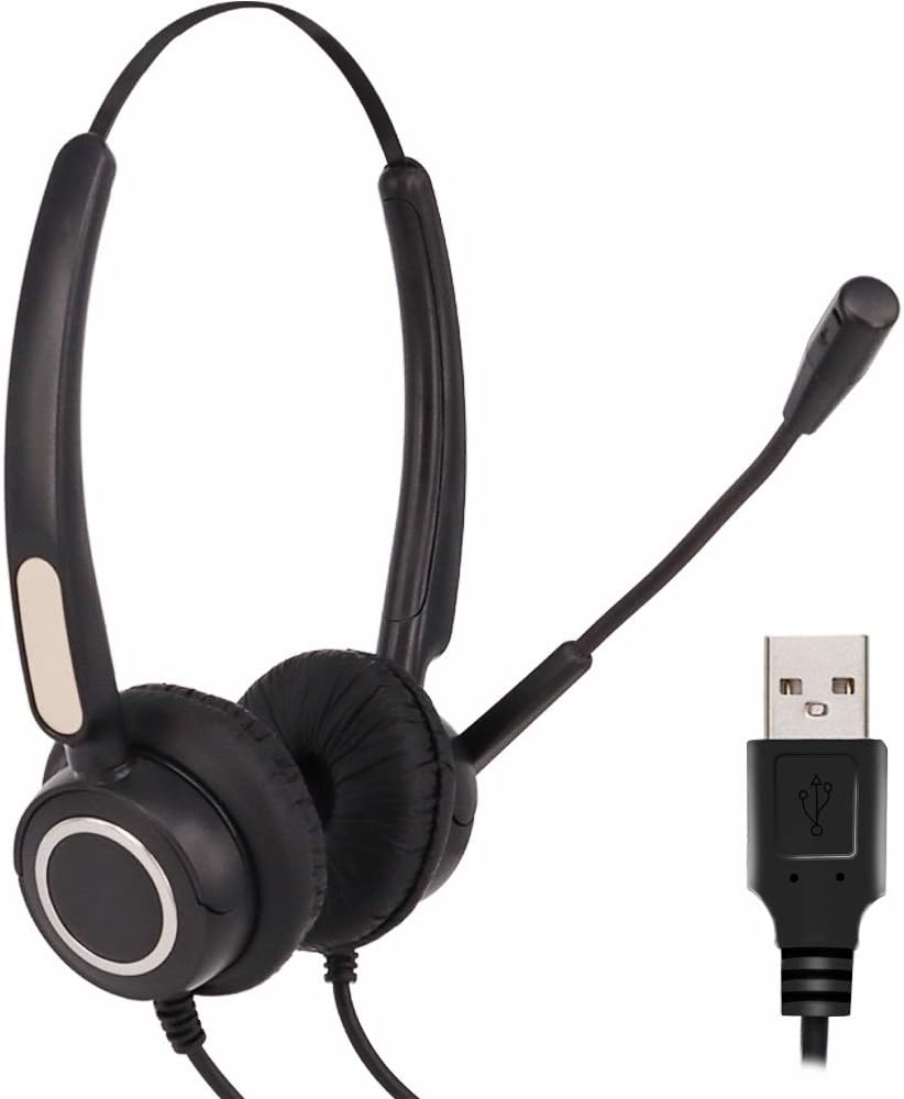 USB Computer Headset with Boom Microphone (Black) P484