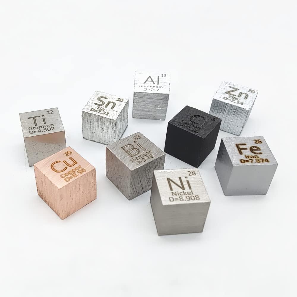 9 PCS 10mm Density Cubes Pure Metal Cubes Titanium Bismuth Carbon Nickel Iron Copper Zinc Aluminium Tin T935728