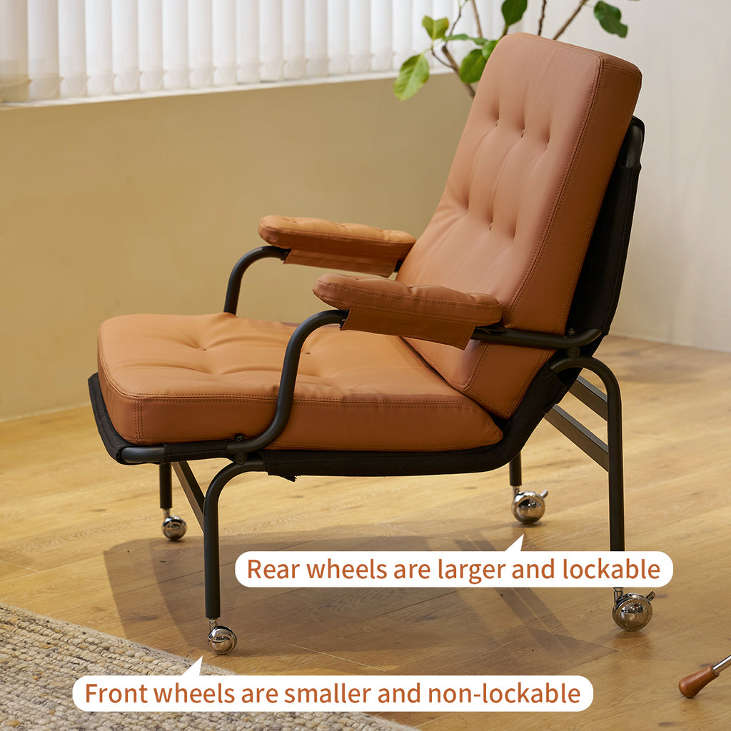 Brown Padded Leather Armchair with Metal Legs J924970