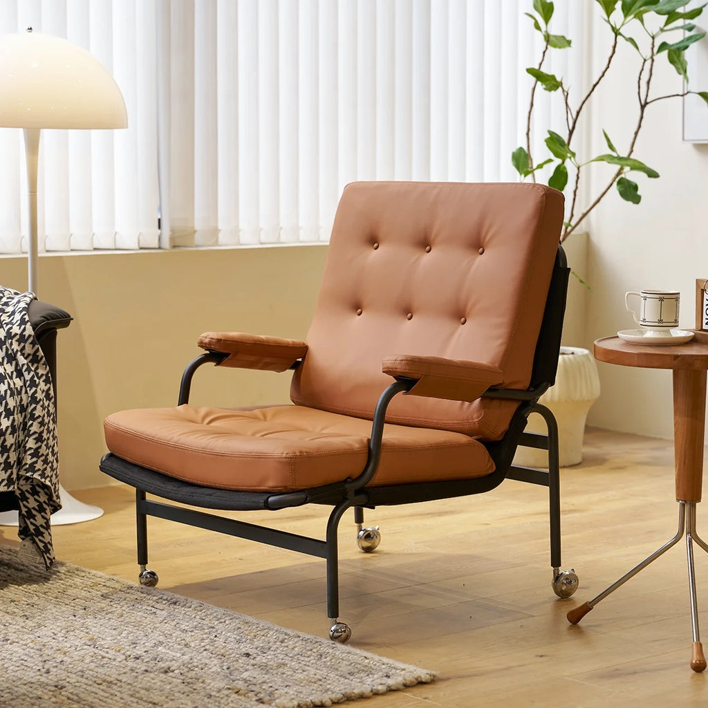 Brown Padded Leather Armchair with Metal Legs J924970