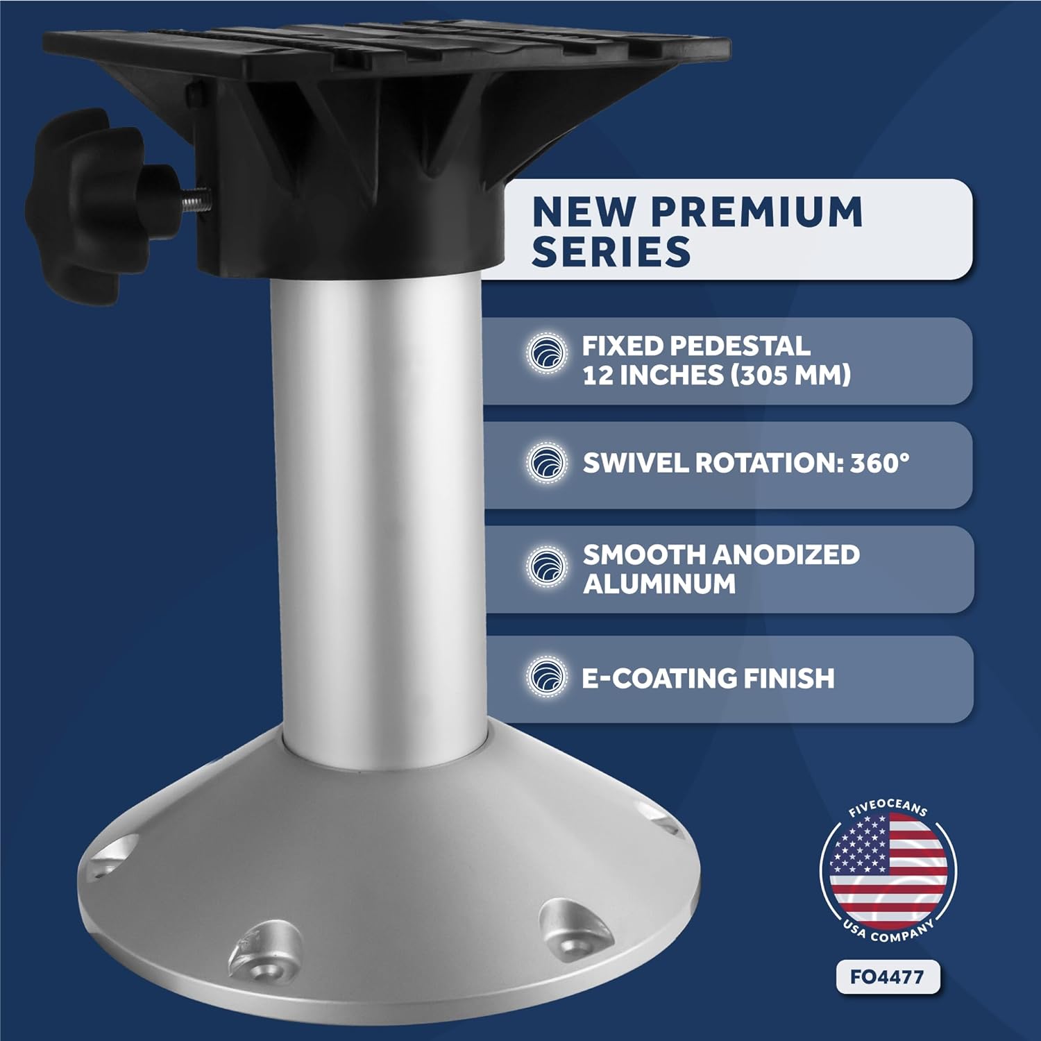 Fixed Height 12 Inches 360 Degree Marine-Grade Aluminum Boat Seat Pedestal K9594