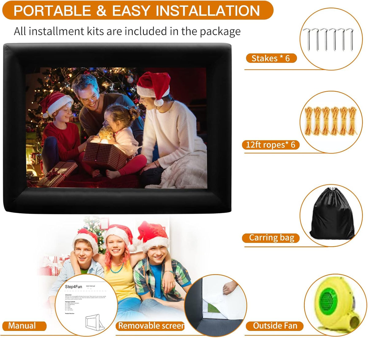 16.5FT Inflatable Outdoor Movie Screen with Air Blower and Carry Bag I614