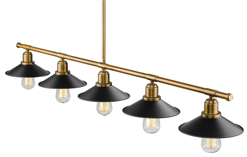5 Light Island/Billiard in Factory Brass K1720
