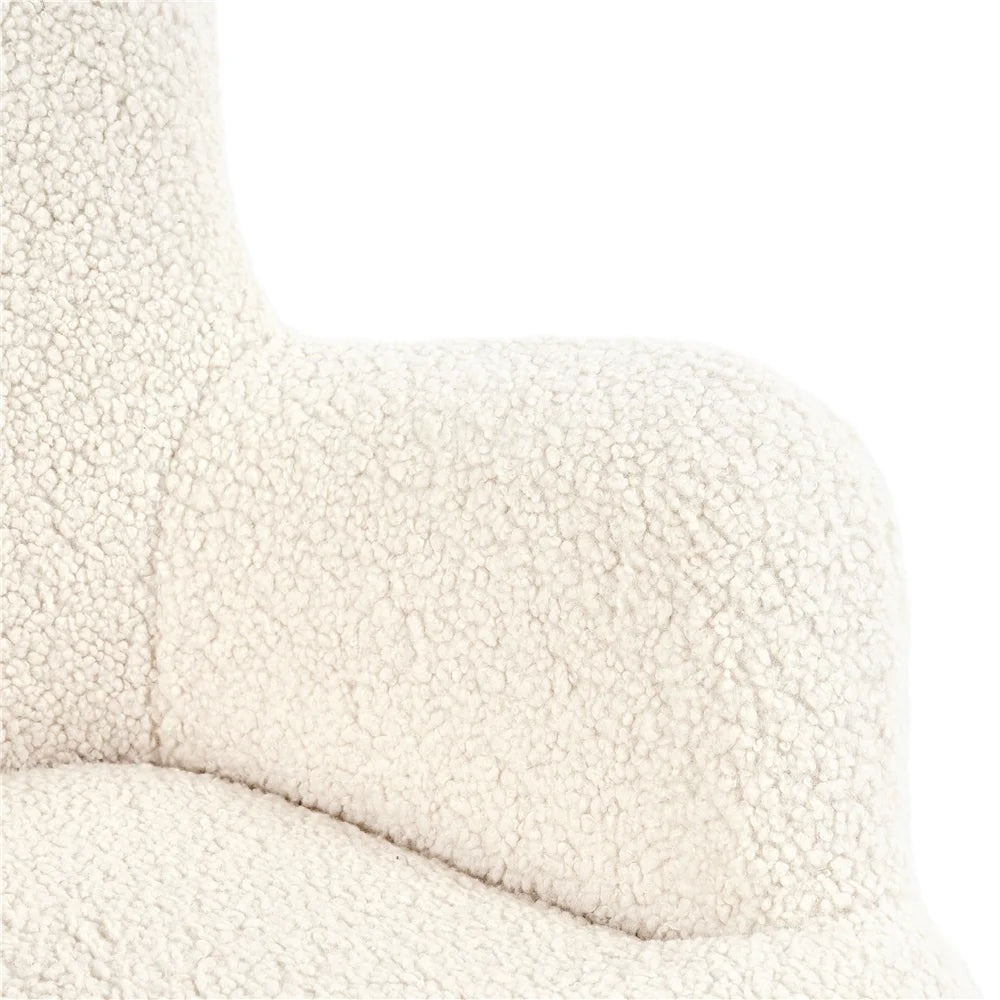 Ivory Boucle Accent Chair and Ottoman Set with Golden Metal Legs A85904