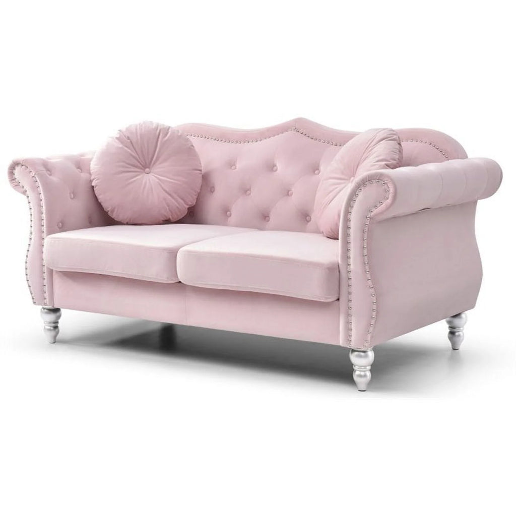 Pink 2-Piece Furniture Set with Sofa Chaise and Loveseat P946