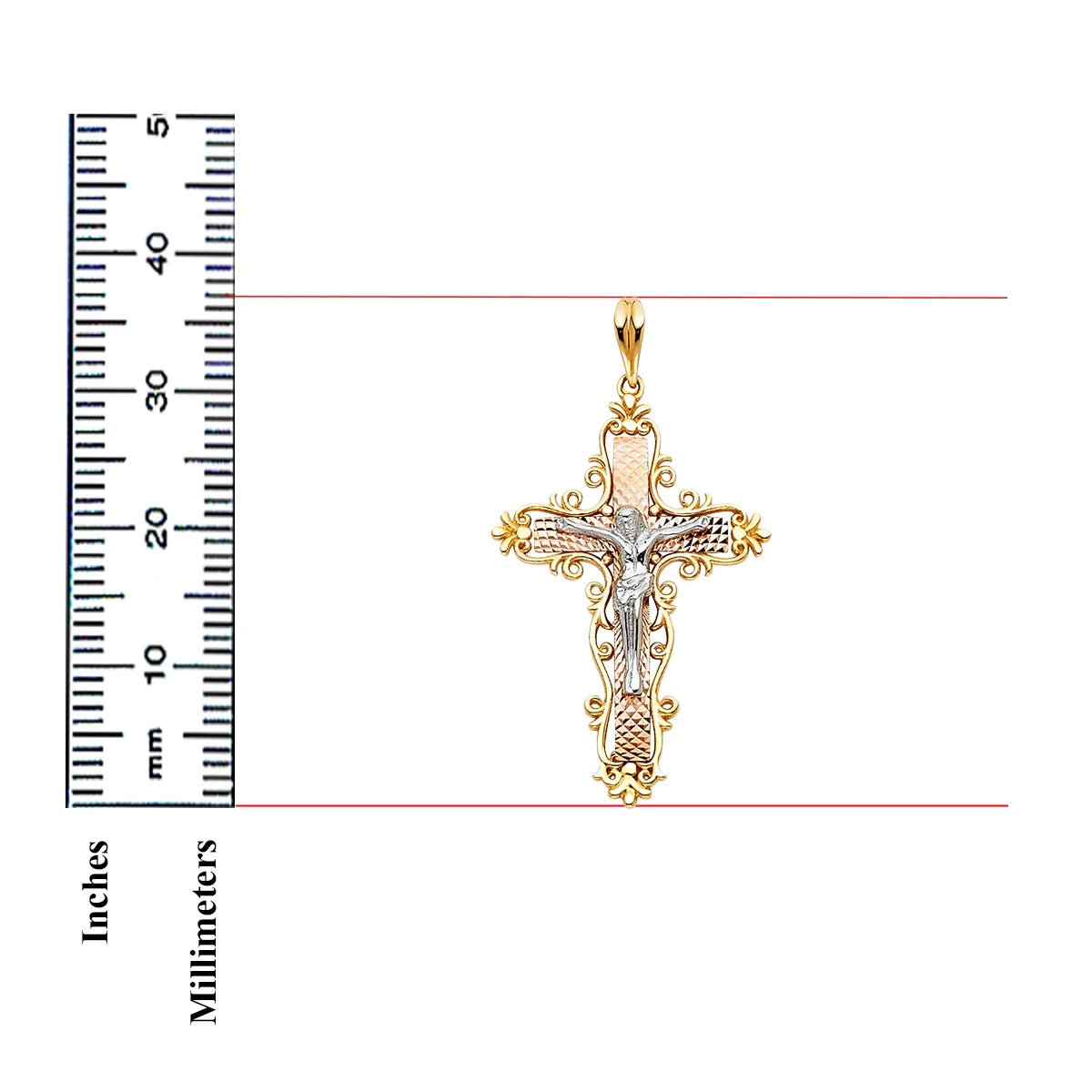 14K Tri Color Gold Religious Crucifix Pendant, 37 x 25 MM, 2.5 grams I865179