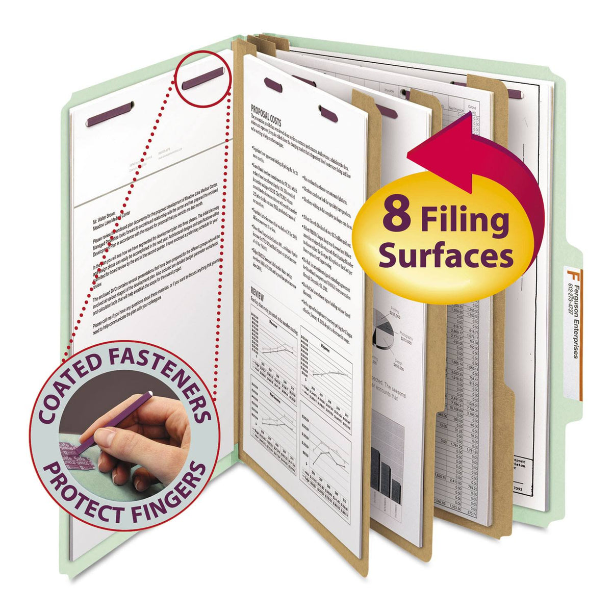 Letter Eight-Section Gray/Green Pressboard Classification Folders 10/Box A1526