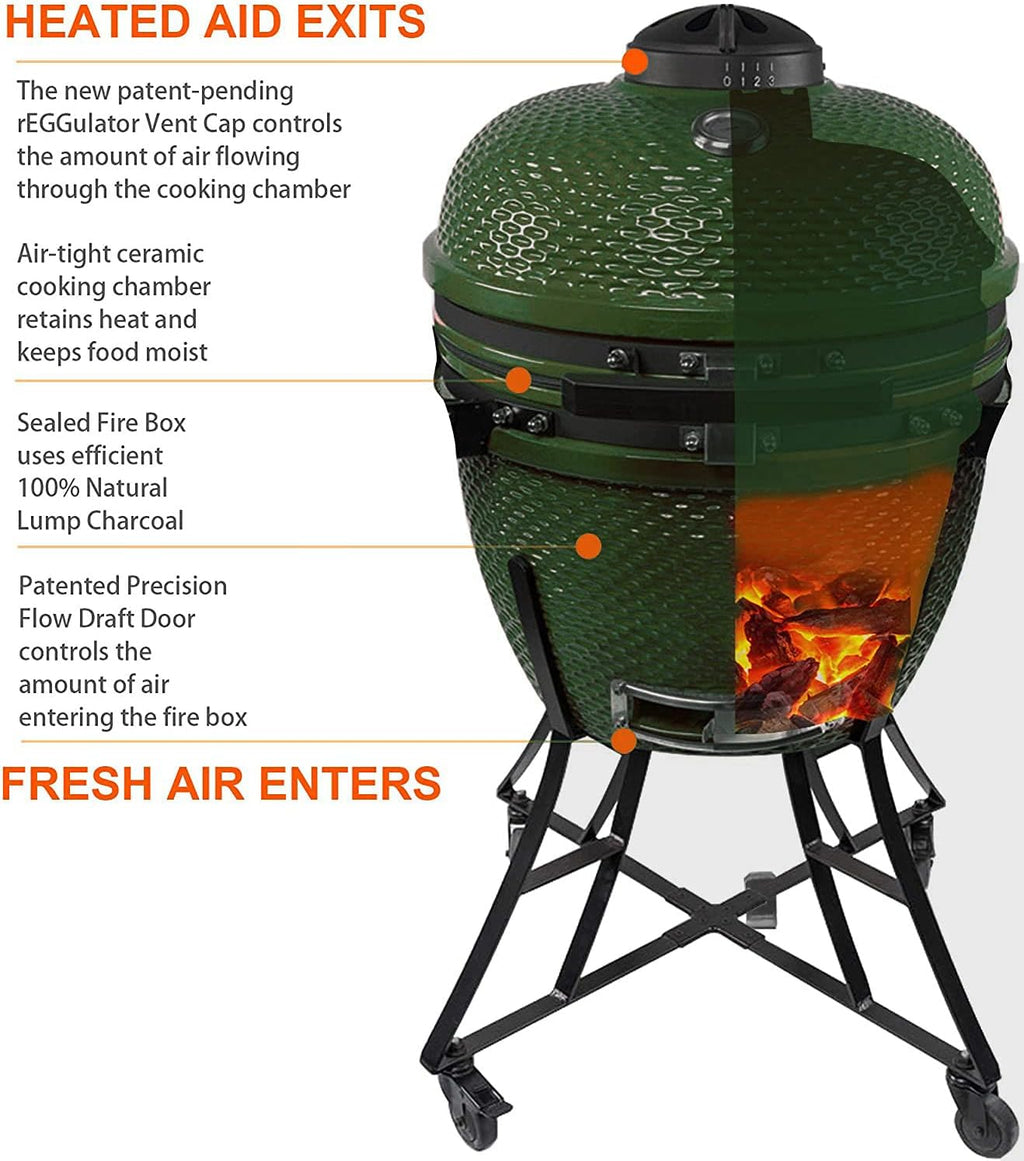 Green Ceramic Barbecue Charcoal Grill with Side Table U176