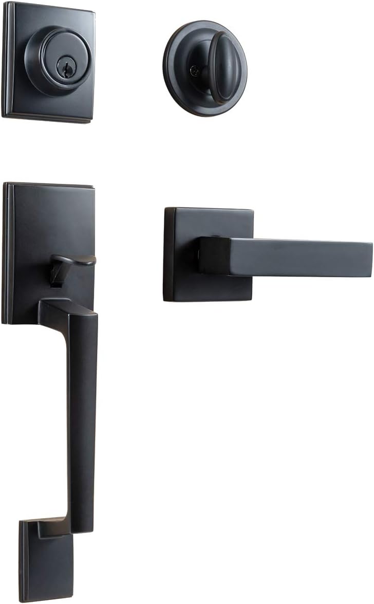 Satin Nickel Front Door Handle with Deadbolt Lock Set, Pack of 2 A153