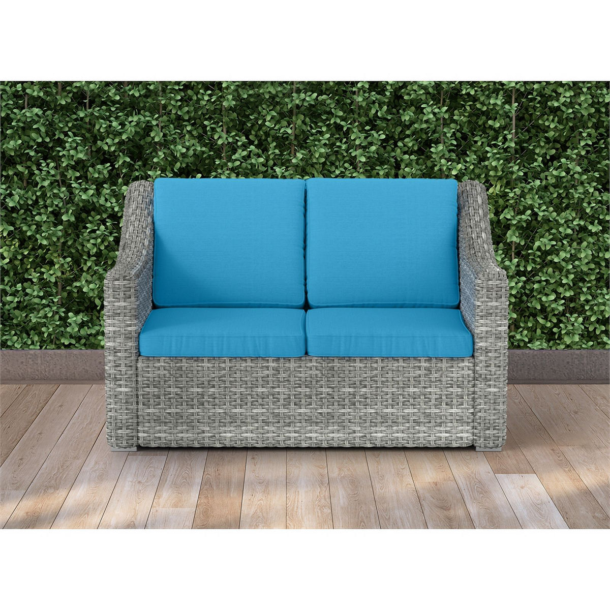 Teal Cast Iron Outdoor Wicker Loveseat I640058