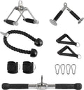 7 Piece Cable Machine Attachments Set with Chrome V Handle, Rotating Straight Bar, V-Shaped Bar, Tricep Rope, Ankle Straps I90542