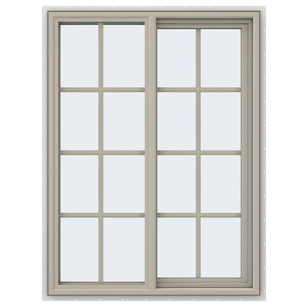 Desert Sand Vinyl Right-Handed Sliding Window with Colonial Grids R1617