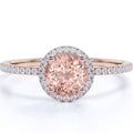 1.50 Carat Round Cut Created Morganite Diamond Halo Engagement Ring in Solid 10K Rose Gold F48521