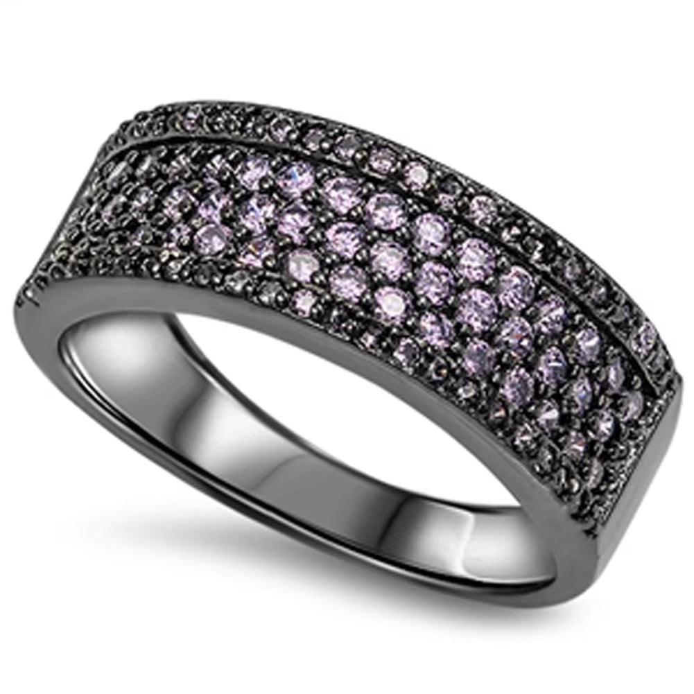 Black Tone Simulated Amethyst Ring .925 Sterling Silver Band Purple CZ Size 6 Q75873