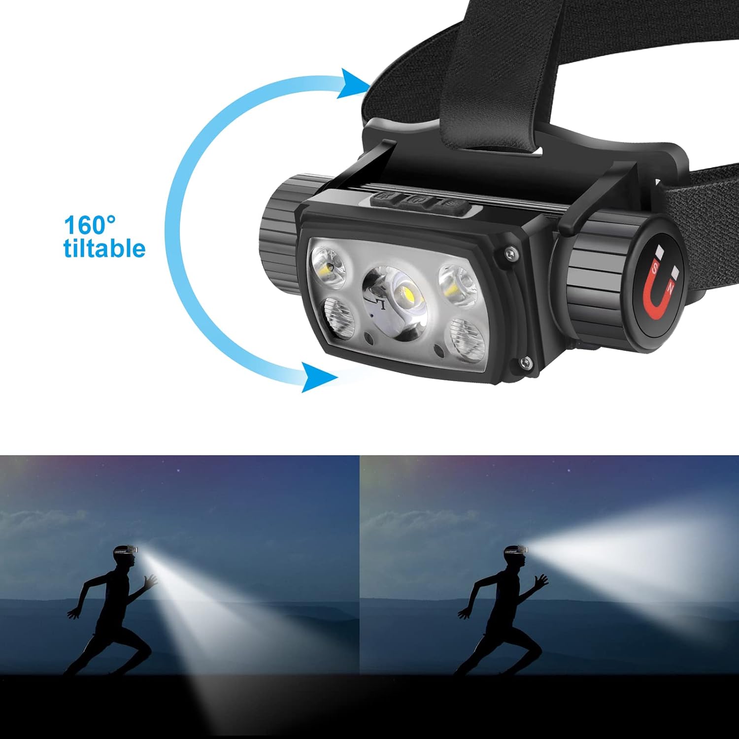 Rechargeable LED Headlamp, 12000 Lumen, Waterproof, Adjustable Hard hat Headlamp J797158