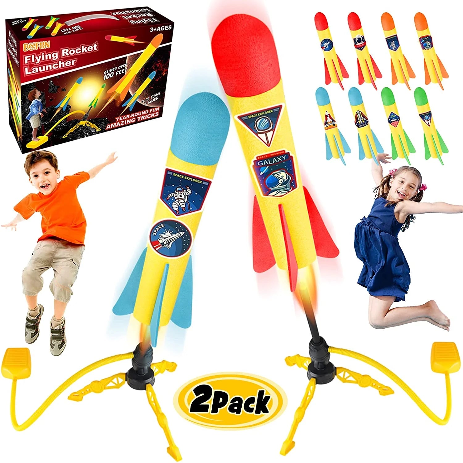 Terra Toy Rocket Launcher, 2 Launchers & 8 Foam Rockets, Outdoor Toy E499320