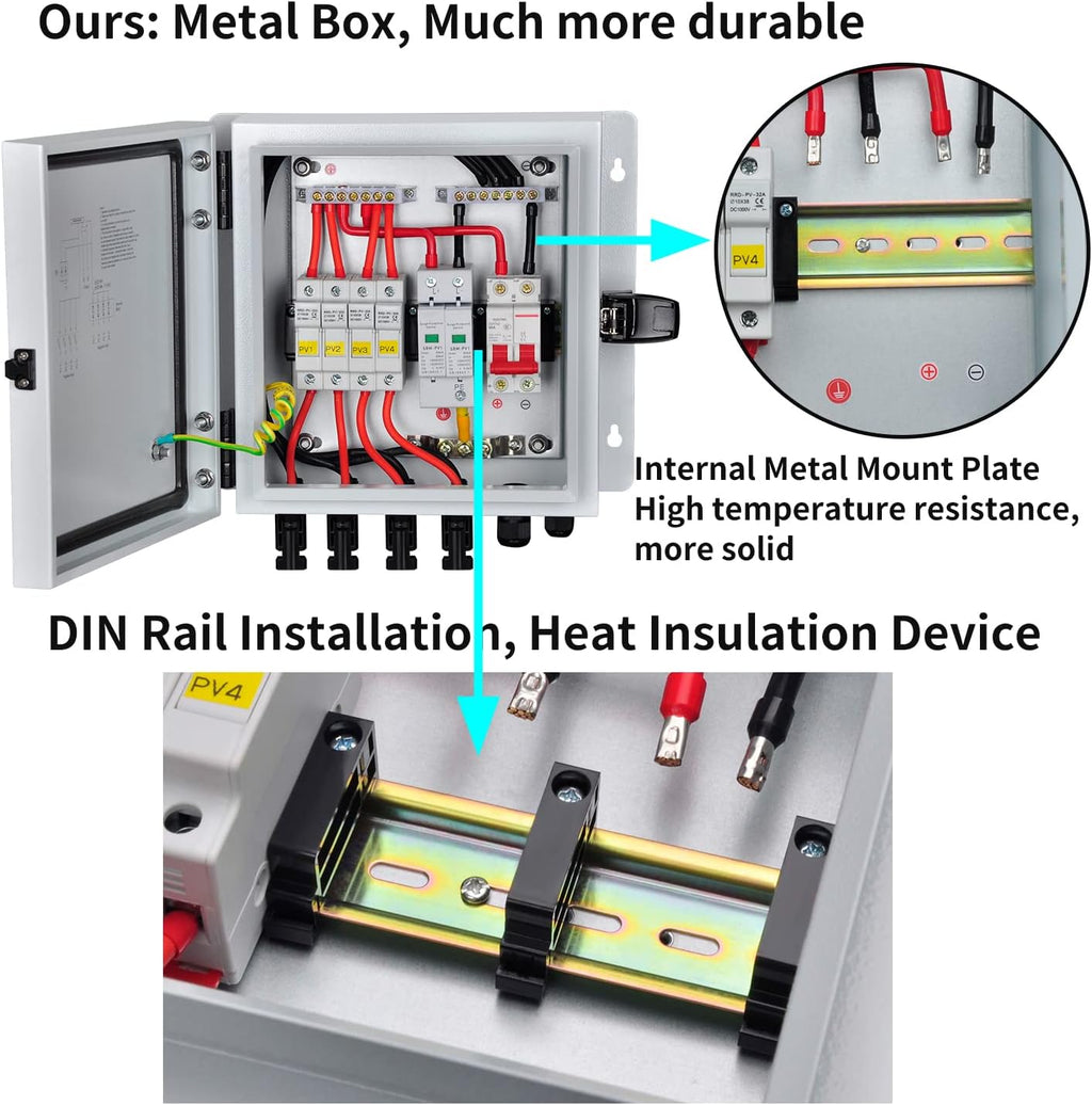 6 String Solar Combiner Box with 15A Fuse, Surge Protective Device, 63A Circuit Breaker P8708