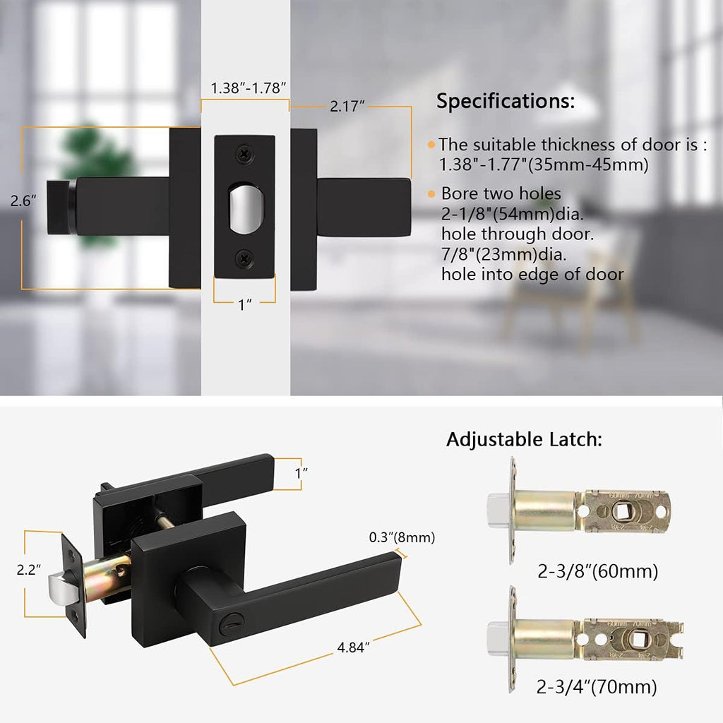 Matte Black Privacy Door Levers with Square Rosette N575868