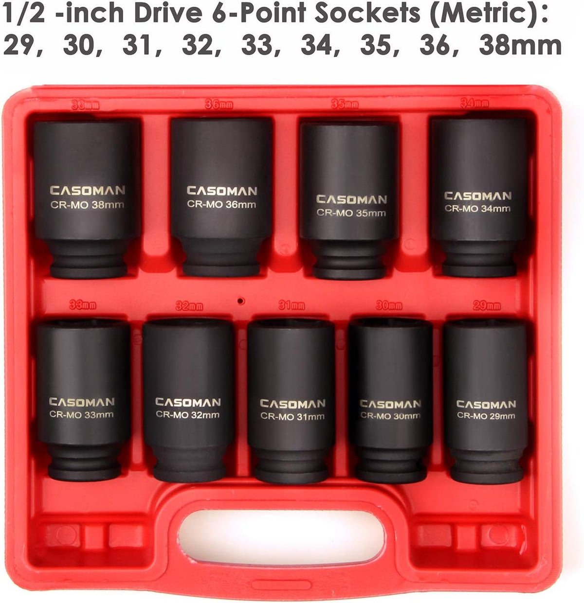1/2-Inch Drive Deep Impact Socket Set, 6 Point, CR-MO, Metric, 29mm-38mm, 9-Piece N6844