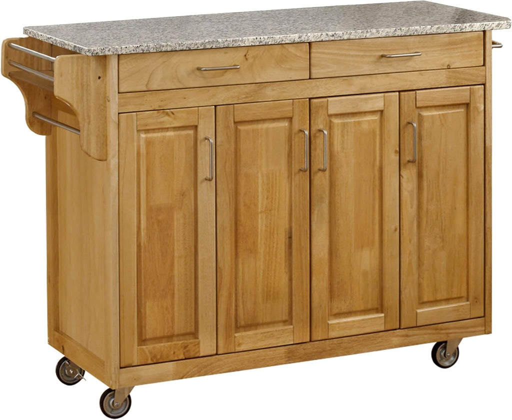 Natural 4 Door Cabinet Kitchen Cart with Gray Granite Top P643528