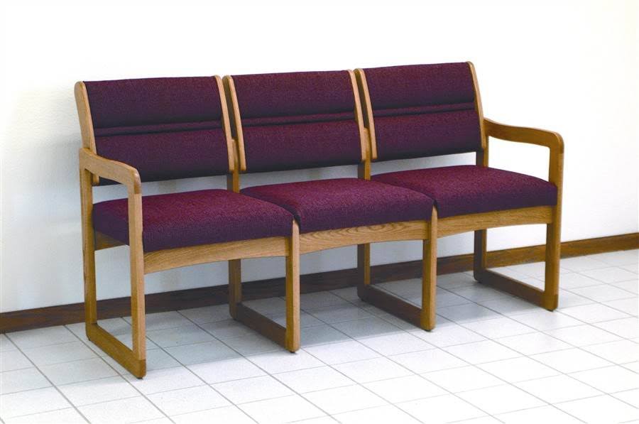 Green Vinyl Three-Seat Sofa with Sled Base and Oak Frame A589