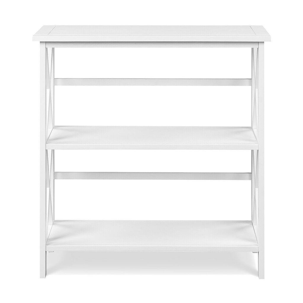 3-Tier White Wooden Open Shelf Bookcase Q54876