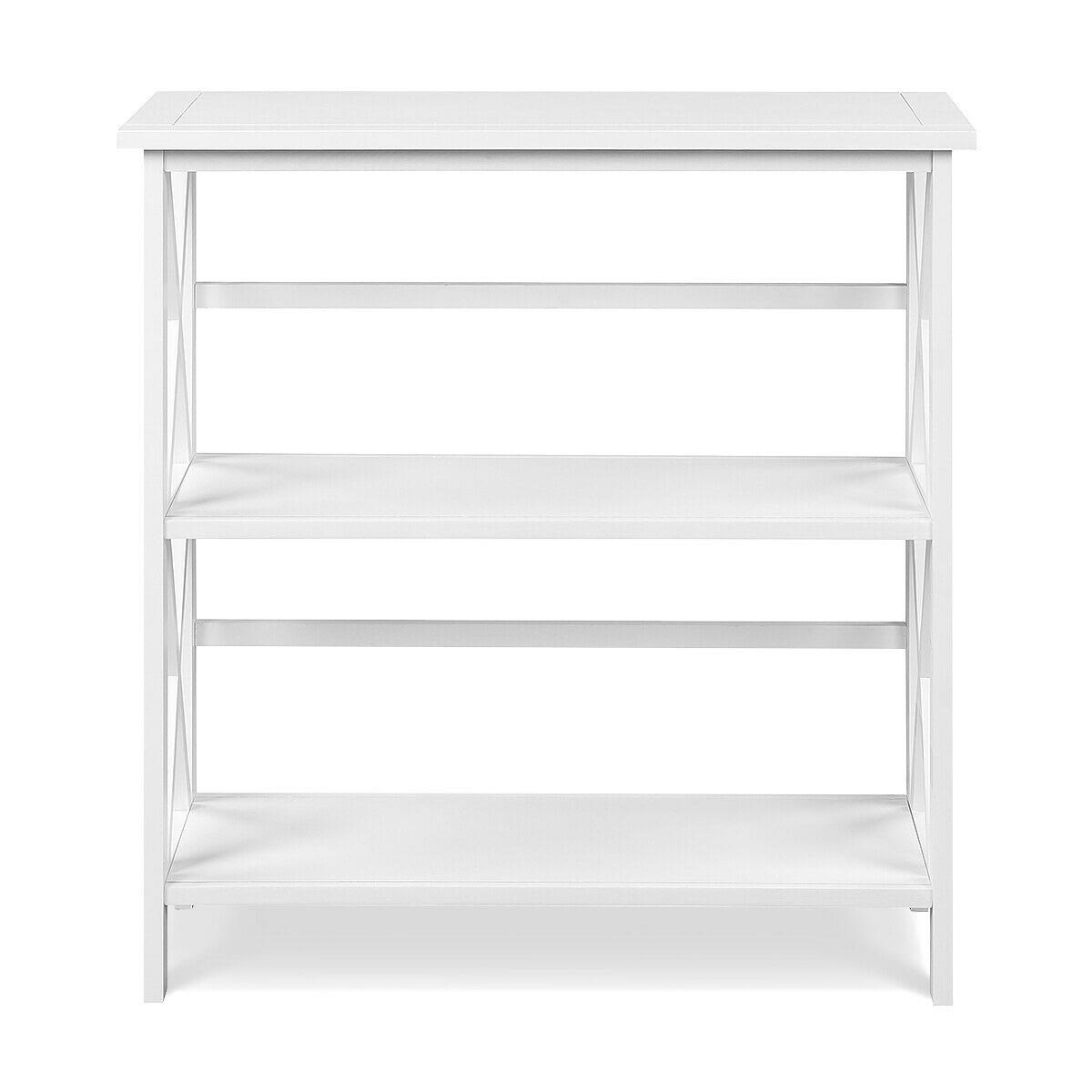 3-Tier White Wooden Open Shelf Bookcase Q54876